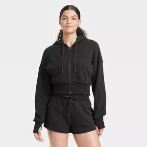 Joy Lab Black Cropped Hoodie Zip Up
